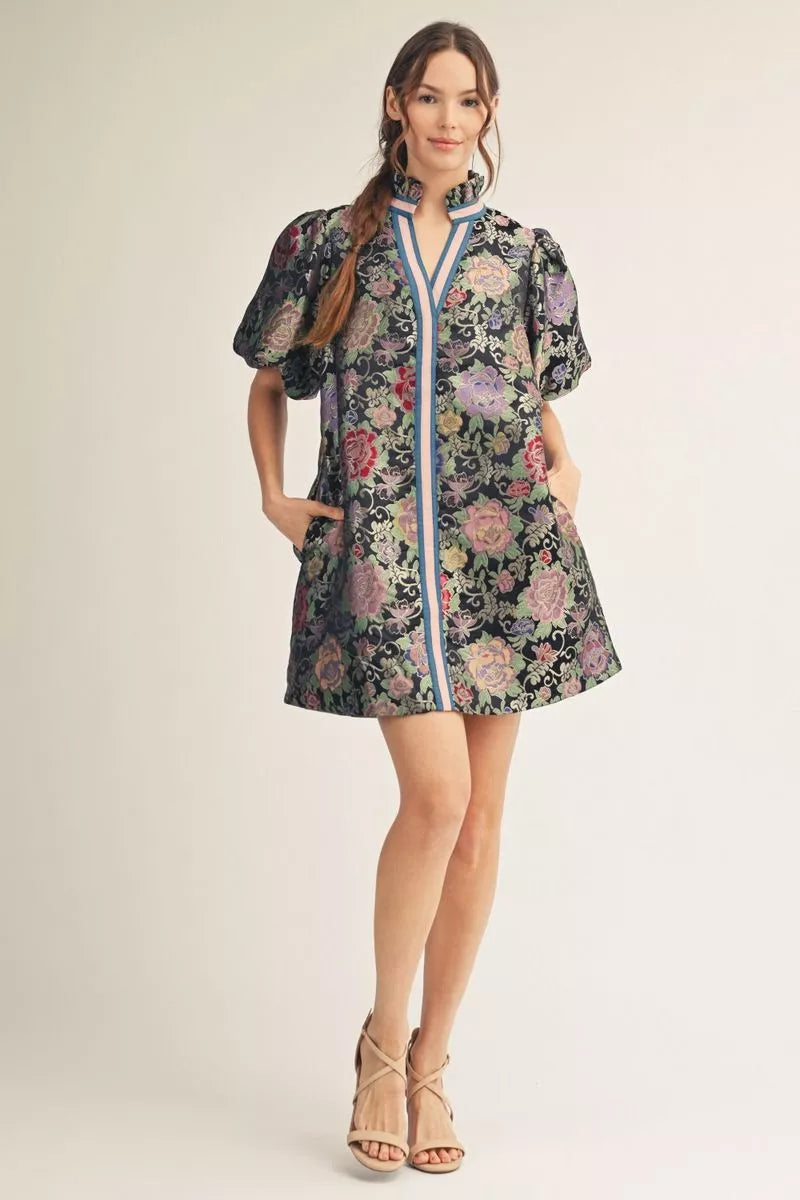 🌙 Midnight Garden Jacquard Dress