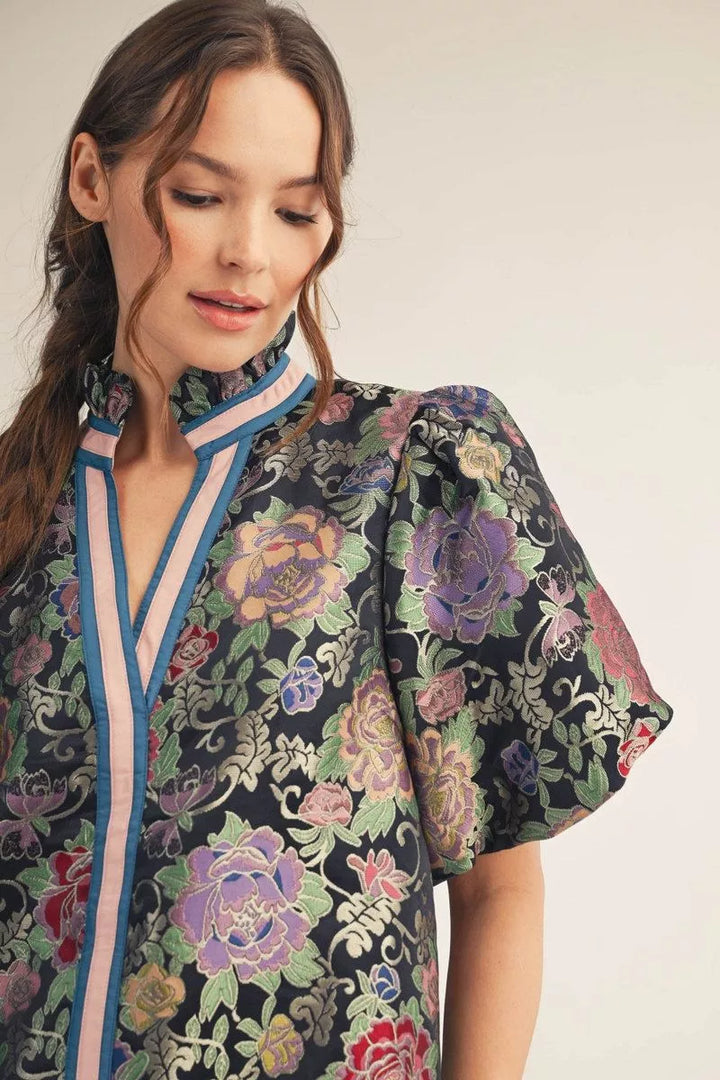 🌙 Midnight Garden Jacquard Dress