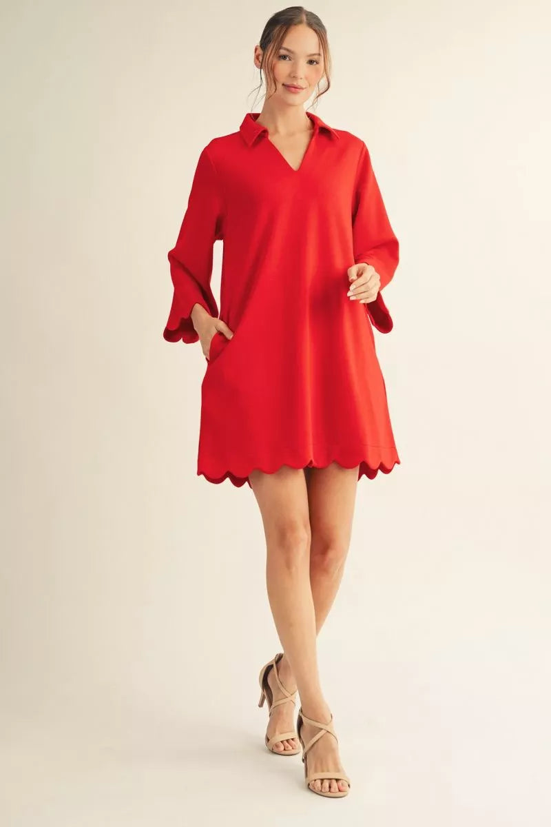 ❤️Classic Red Scallop Dress