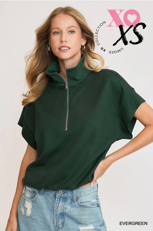 Luxeknit Half Zip Sweatshirt- Evergreen