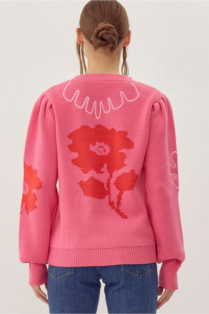 Pink Puff Sleeve Sweater top