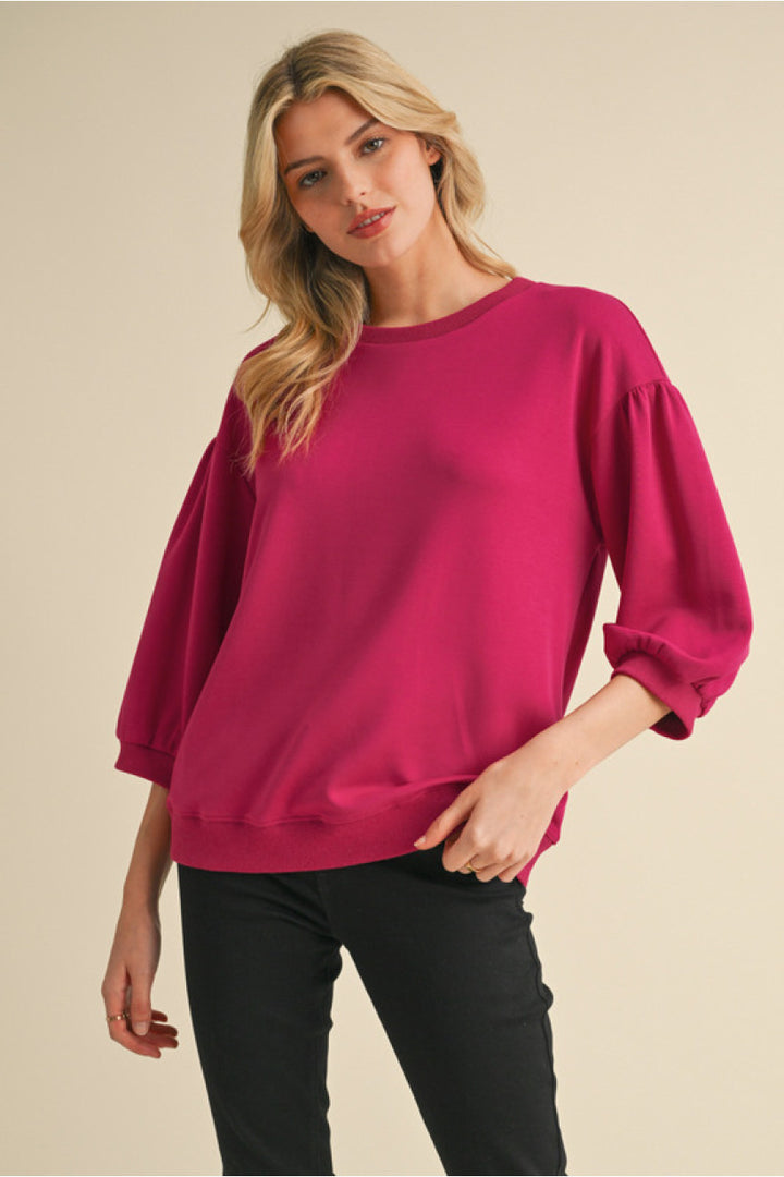 Everyday super soft 3/4 sleeve top- Magenta