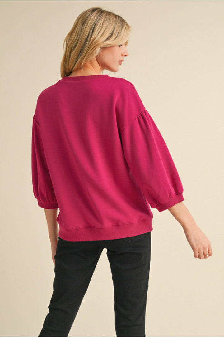 Everyday super soft 3/4 sleeve top- Magenta