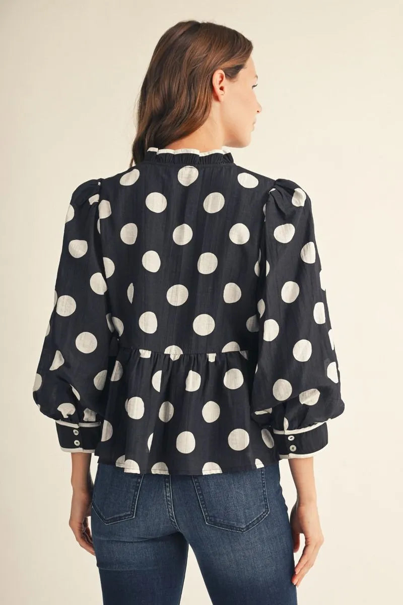 Polka Dot Peplum Blouse – Black & White