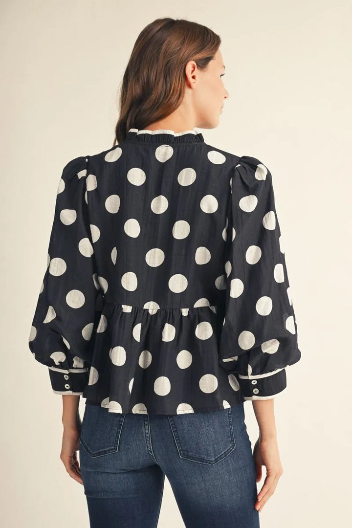 Polka Dot Peplum Blouse – Black & White