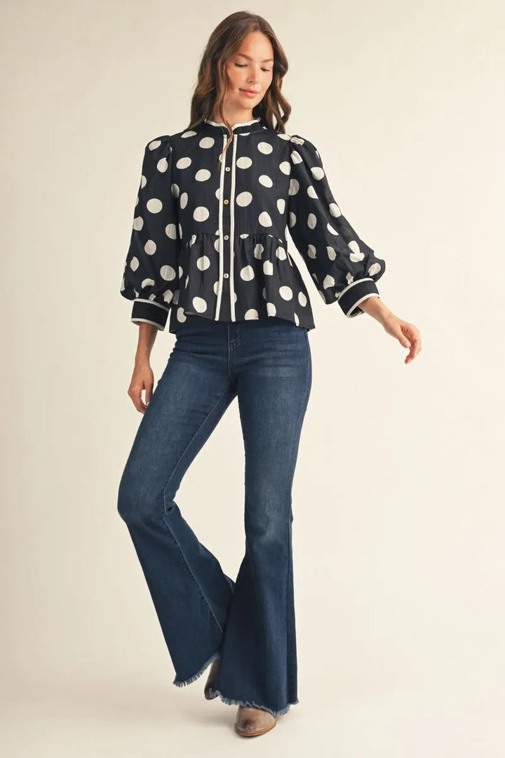 Polka Dot Peplum Blouse – Black & White