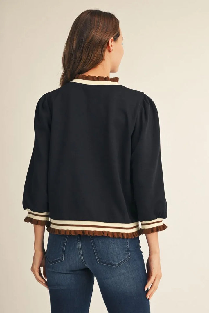 Cocoa Trim Ruffle Top
