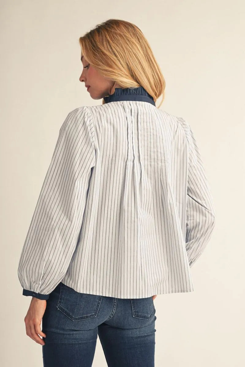 Navy Pinstripe Charm Blouse