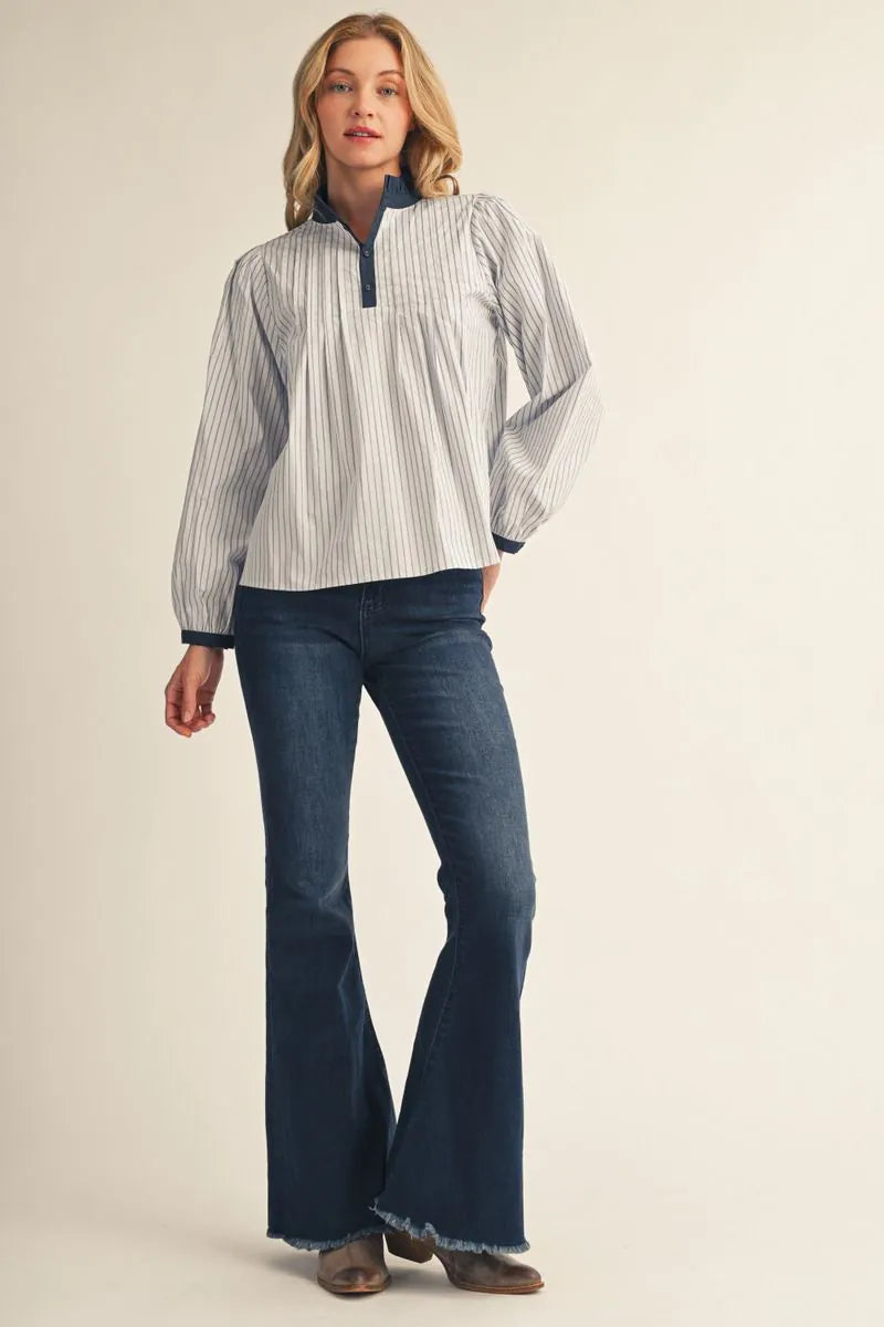 Navy Pinstripe Charm Blouse