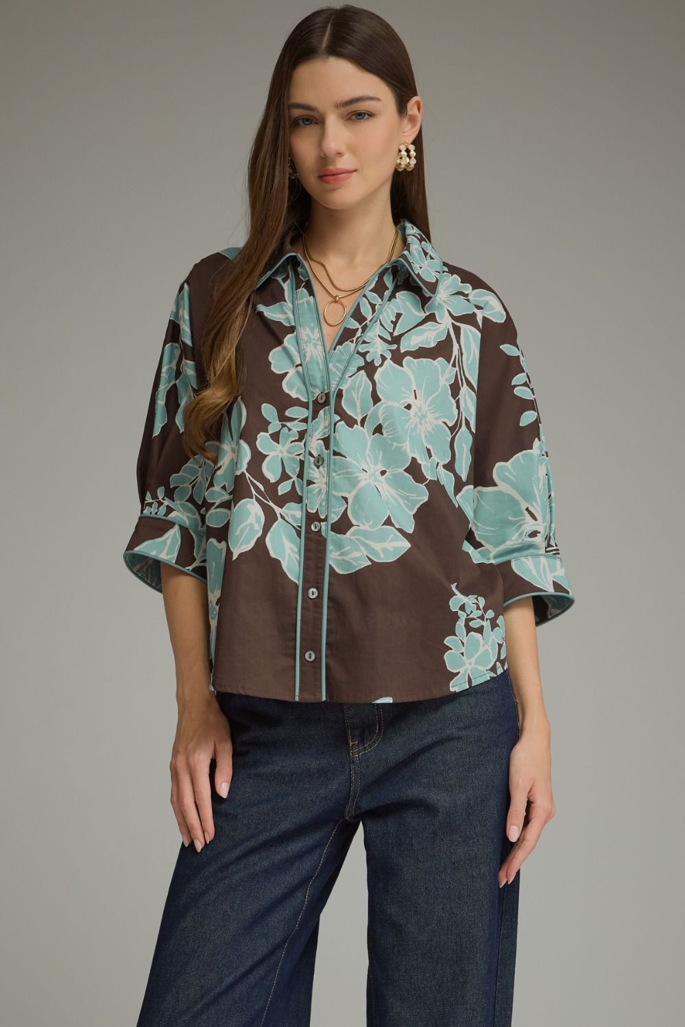 Aqua Bloom Button-Up