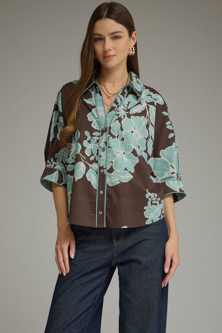 Aqua Bloom Button-Up