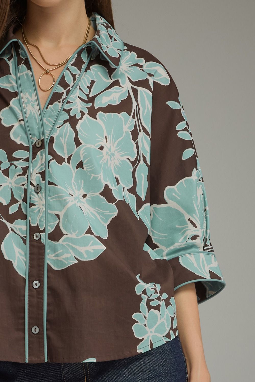 Aqua Bloom Button-Up