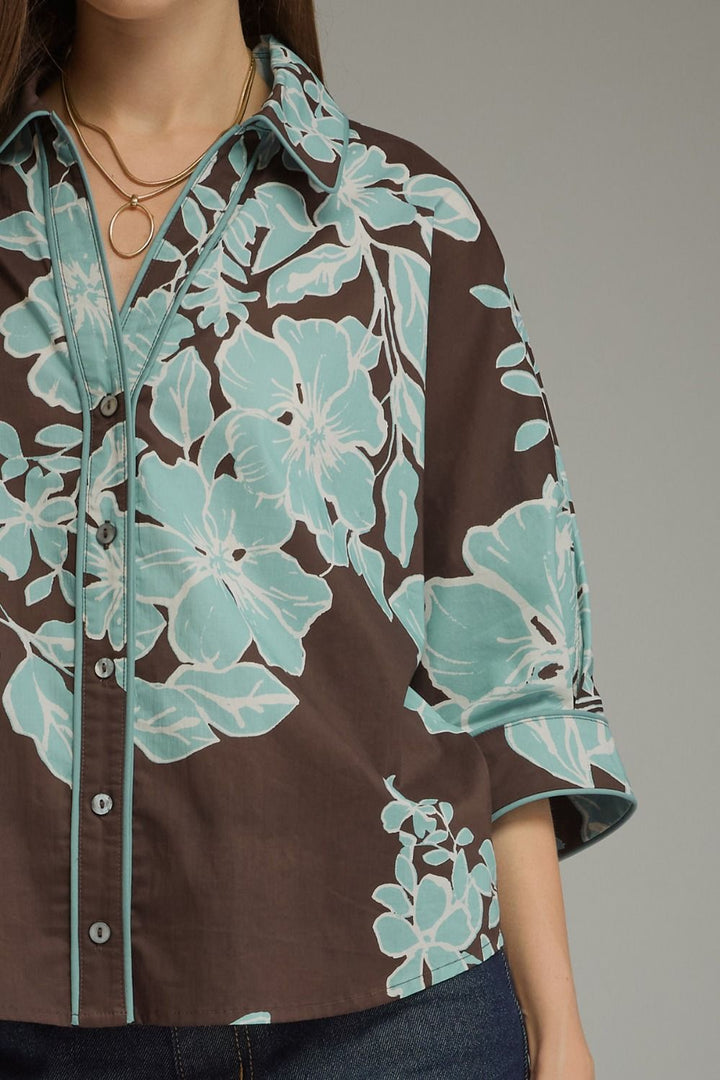 Aqua Bloom Button-Up