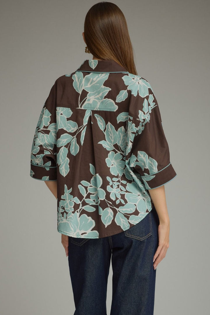 Aqua Bloom Button-Up