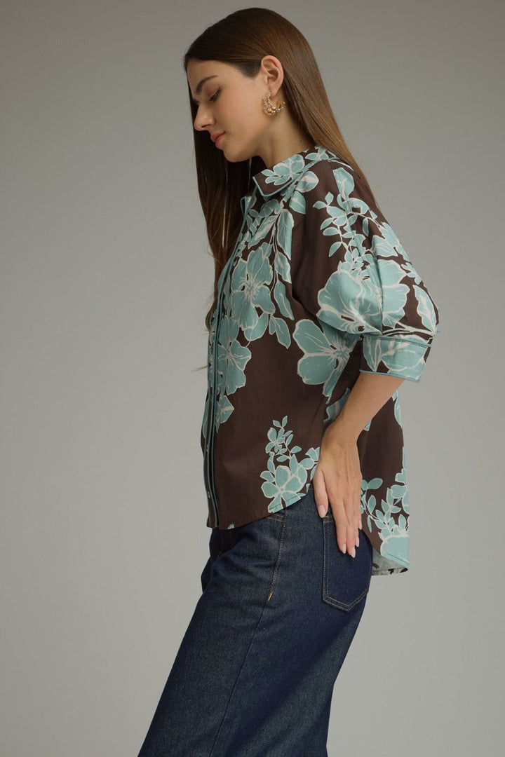 Aqua Bloom Button-Up