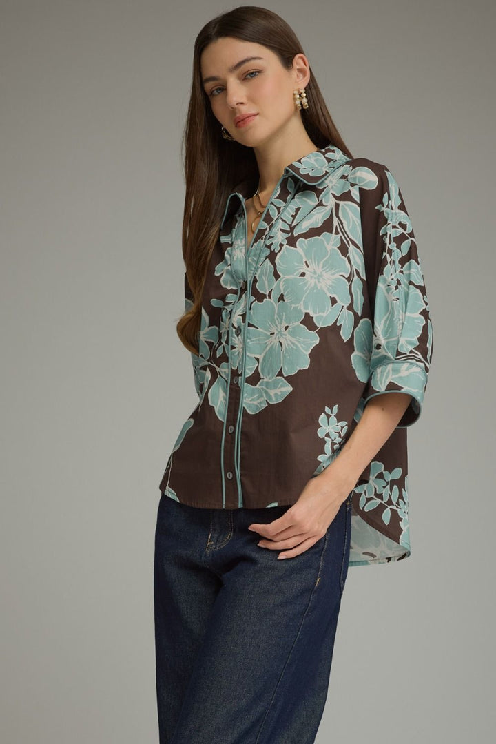 Aqua Bloom Button-Up