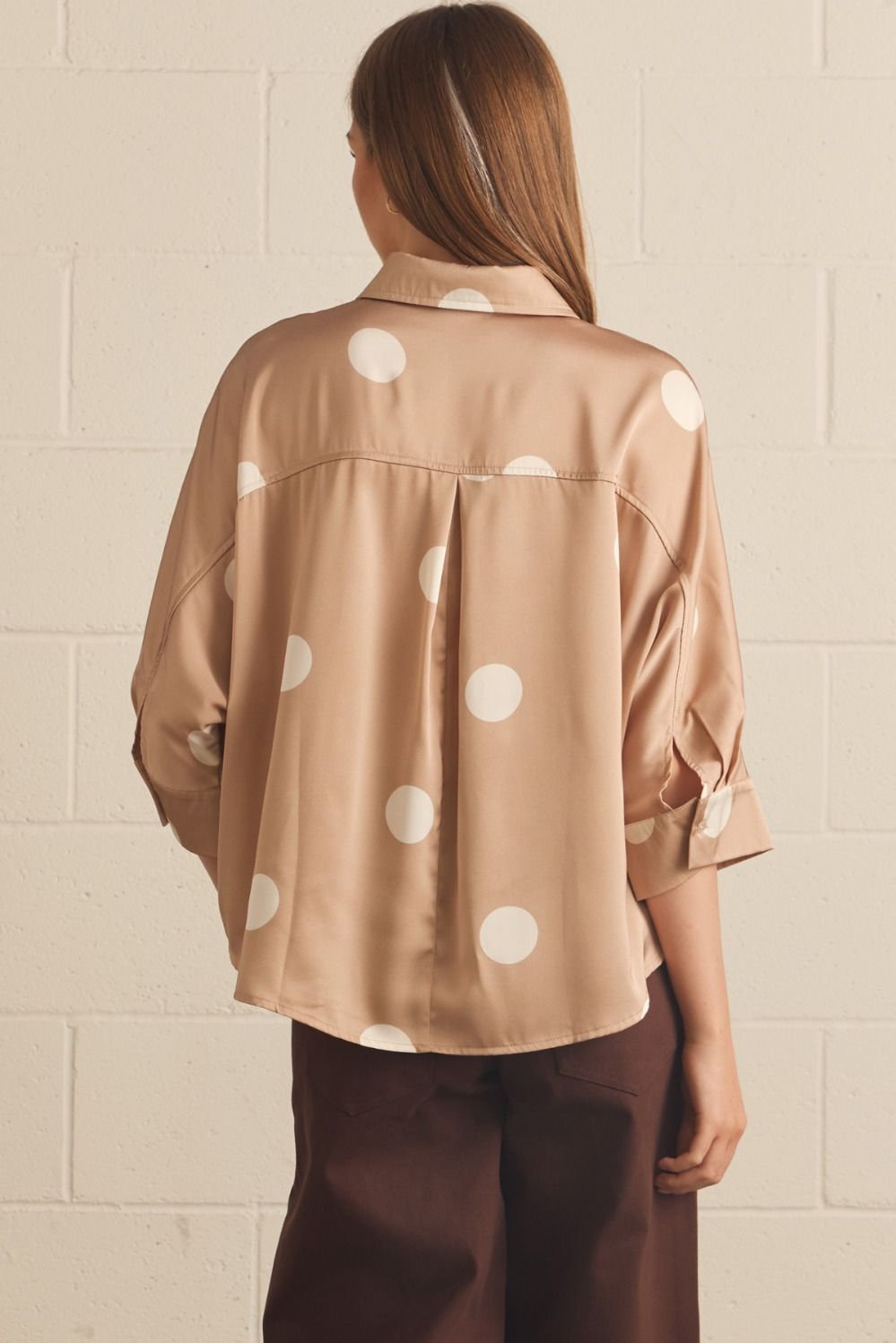 Cream Dot Button- Down Top