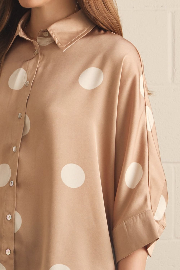 Cream Dot Button- Down Top