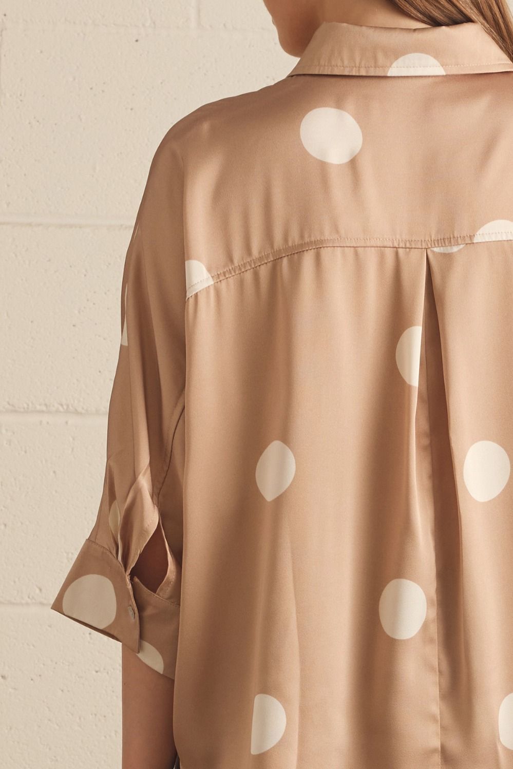 Cream Dot Button- Down Top