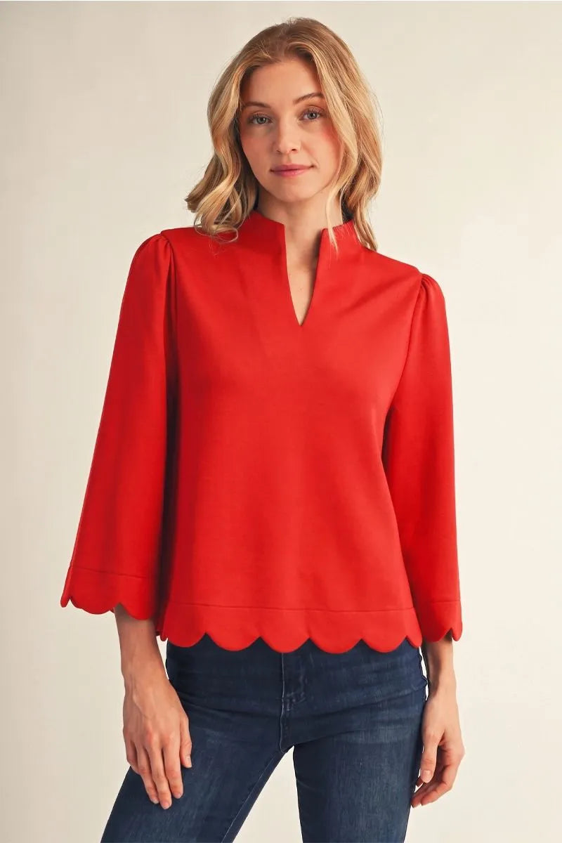 Red Scallop Trim Top