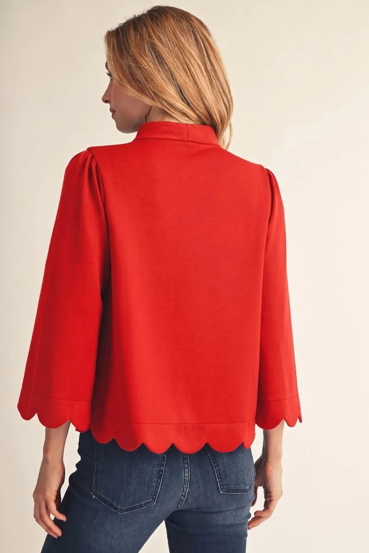 Red Scallop Trim Top