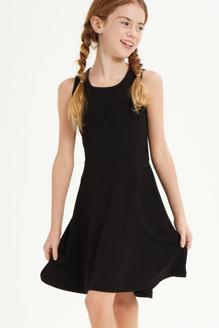 Cutout Back Sleeveless Fit and Flare Dress- Black