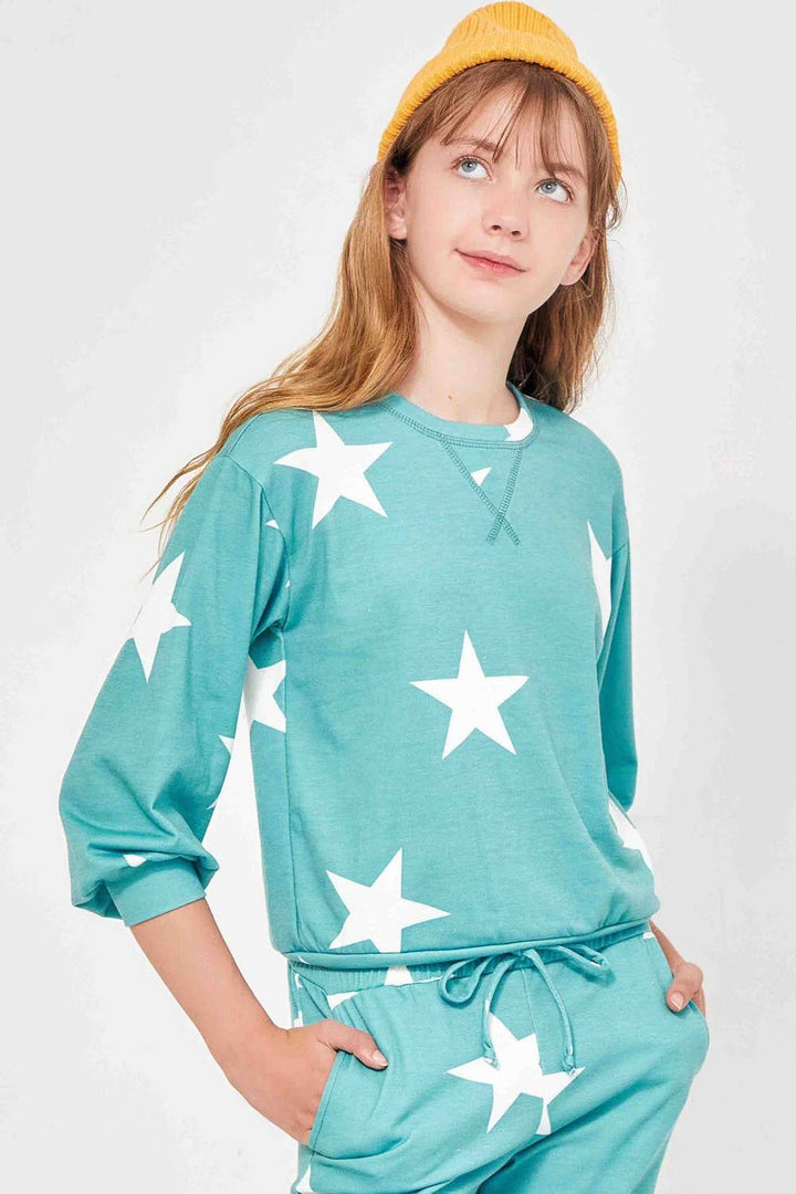 Star Print Sweatshirt- Teal