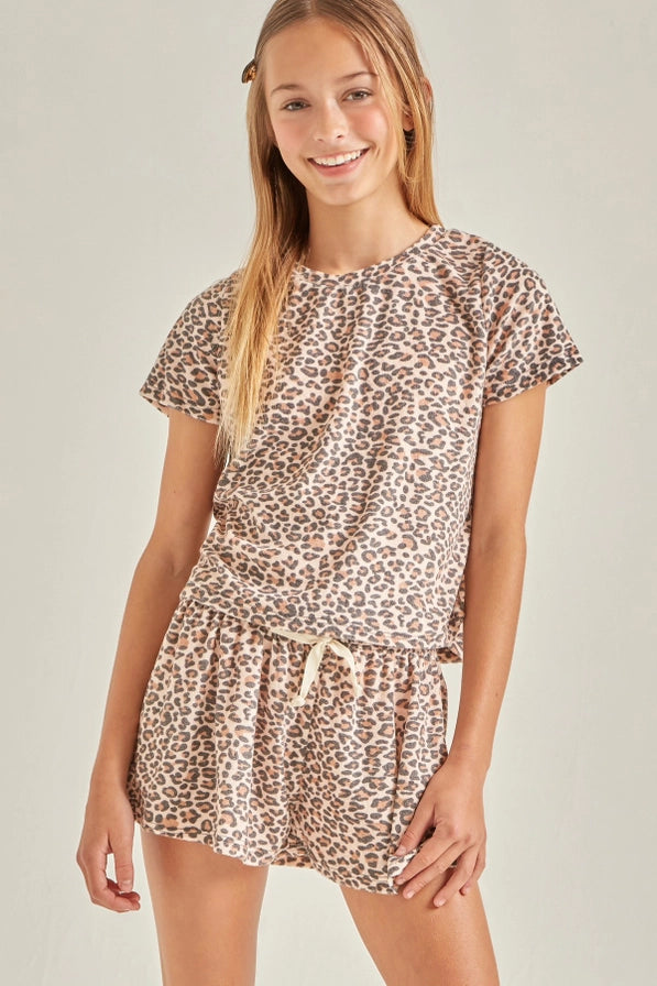 Leopard Print Towel Terry Top and Shorts Set