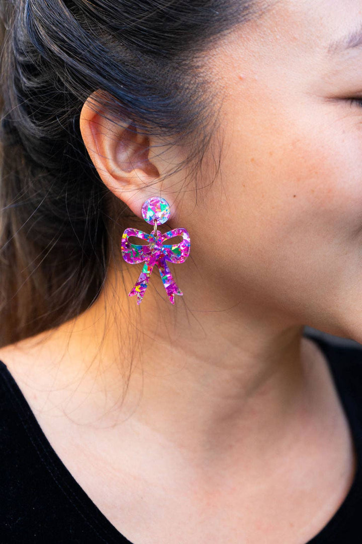 Bow Earrings - Pink Sparkle // Christmas, Holiday