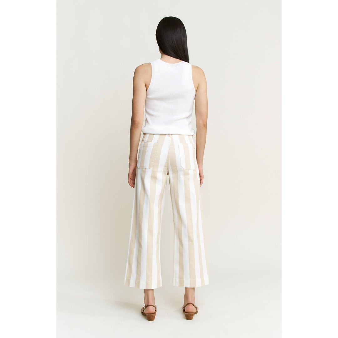 Mica Denim Super High Rise Wide Crop Pants – Tan & White Stripe