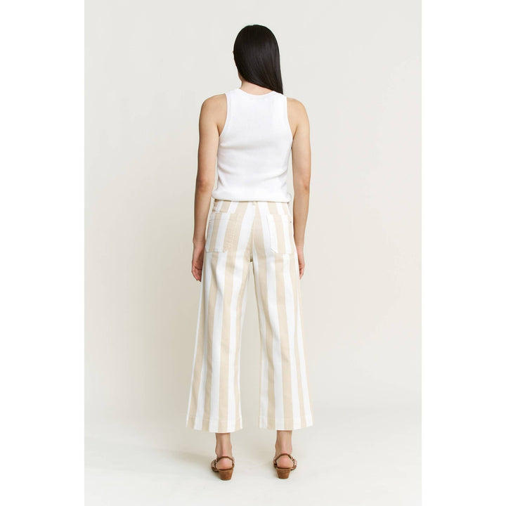 Mica Denim Super High Rise Wide Crop Pants – Tan & White Stripe