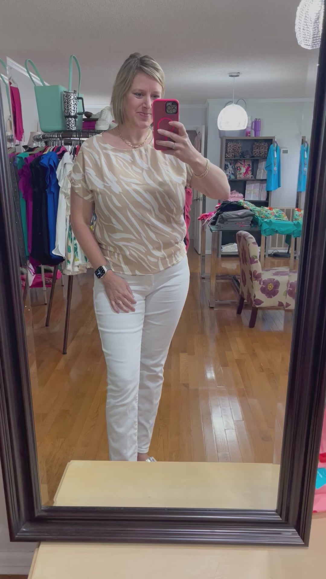 Taupe/white abstract top