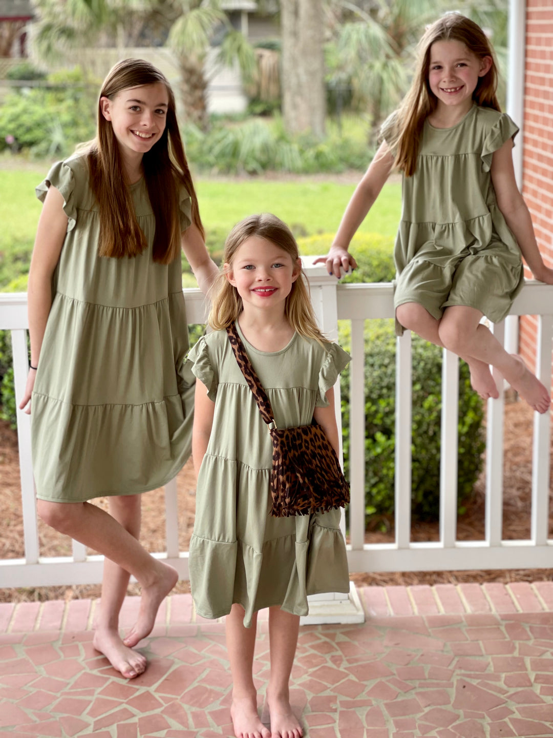 Kids Ruffle short cap sleeve tiered dress- Sage
