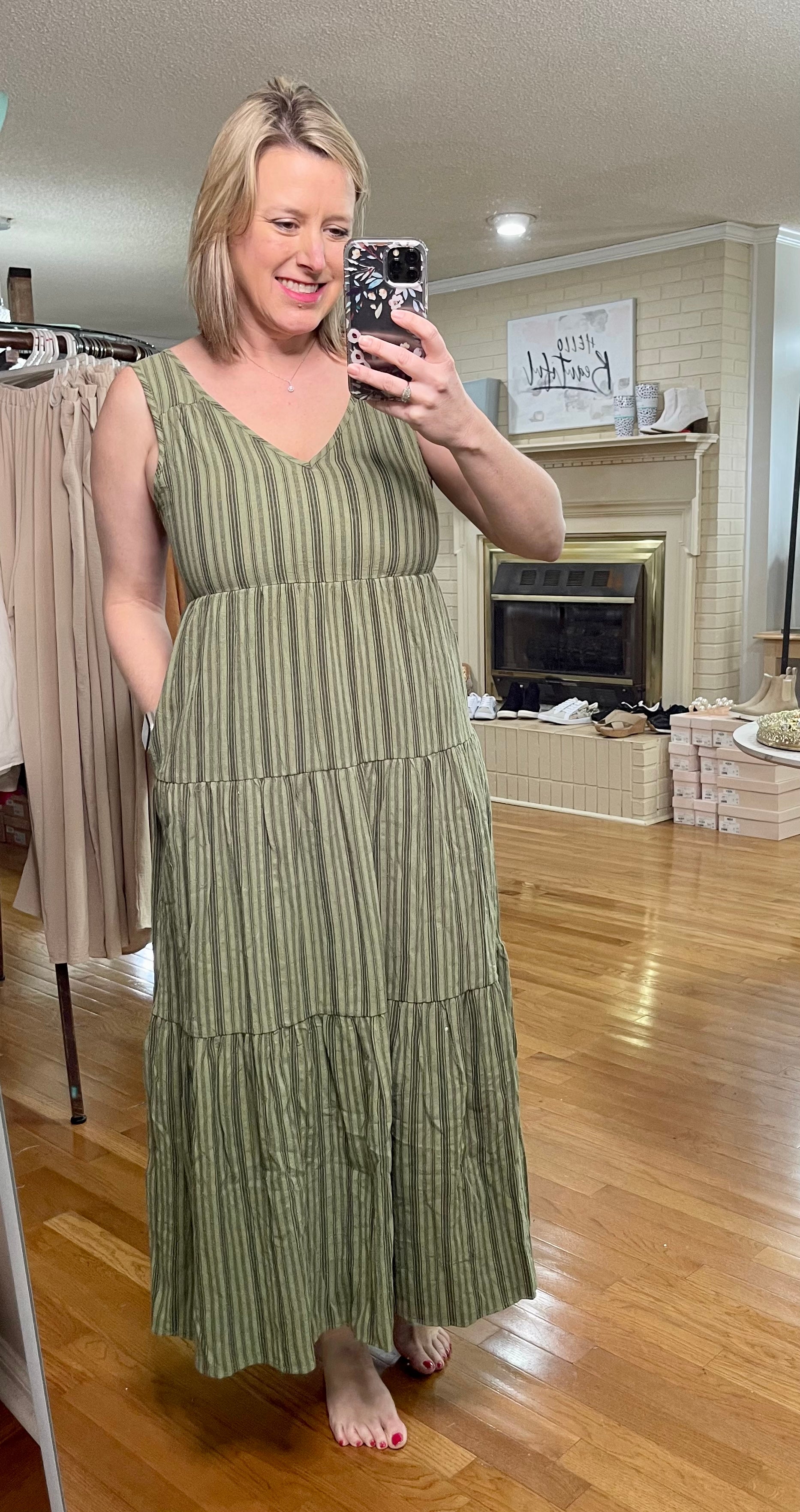Olive dress with Stripes