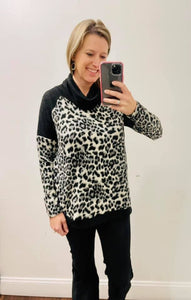 Snow leopard cowl neck top