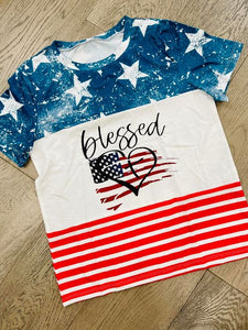 Blessed- red, white and blue tee