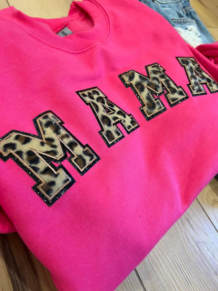PREORDER Hot Pink Leopard Mama embroidered sweatshirt