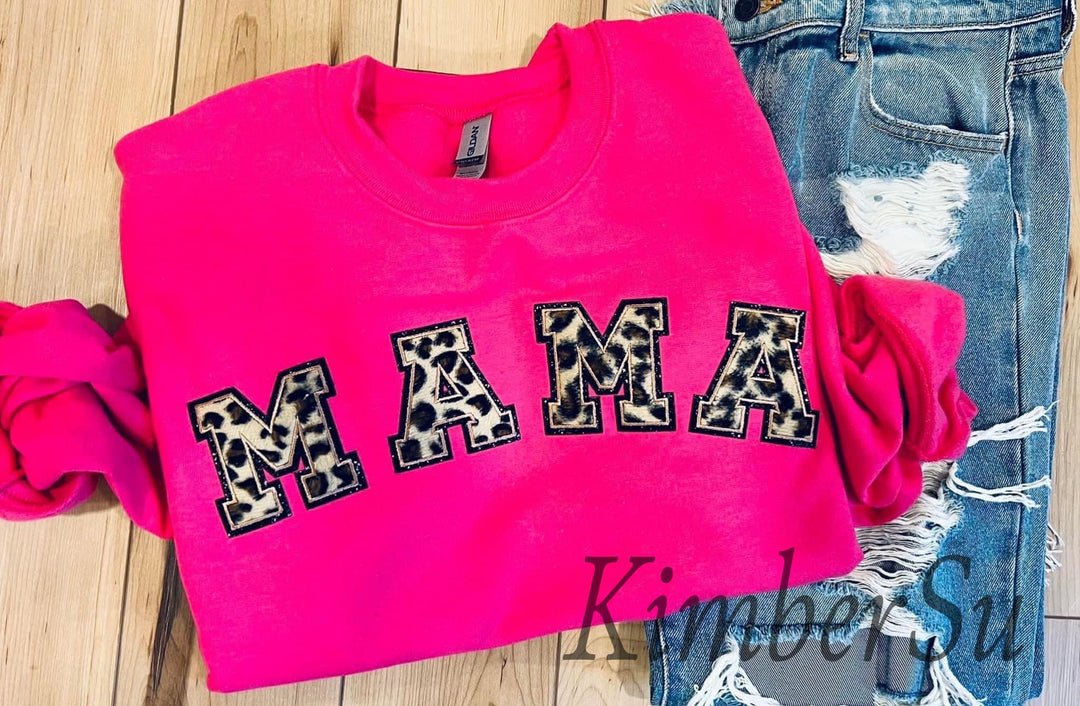 PREORDER Hot Pink Leopard Mama embroidered sweatshirt