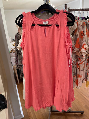 Linen Blend Frayed sleeveless Dress