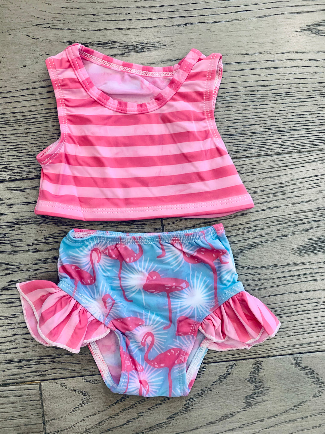 Flamingo and stripes swimsuit