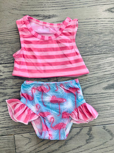 Flamingo and stripes swimsuit