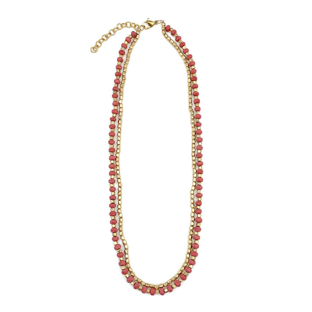 Sachi Mulberry Mix Necklace - Two Short Strands Dark Pink