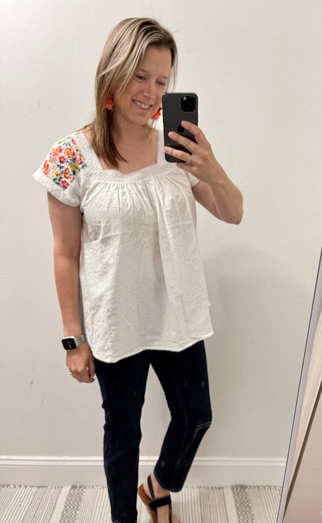 Embroidered sleeve flowy top
