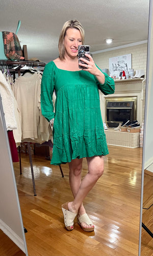 Short green tier dress