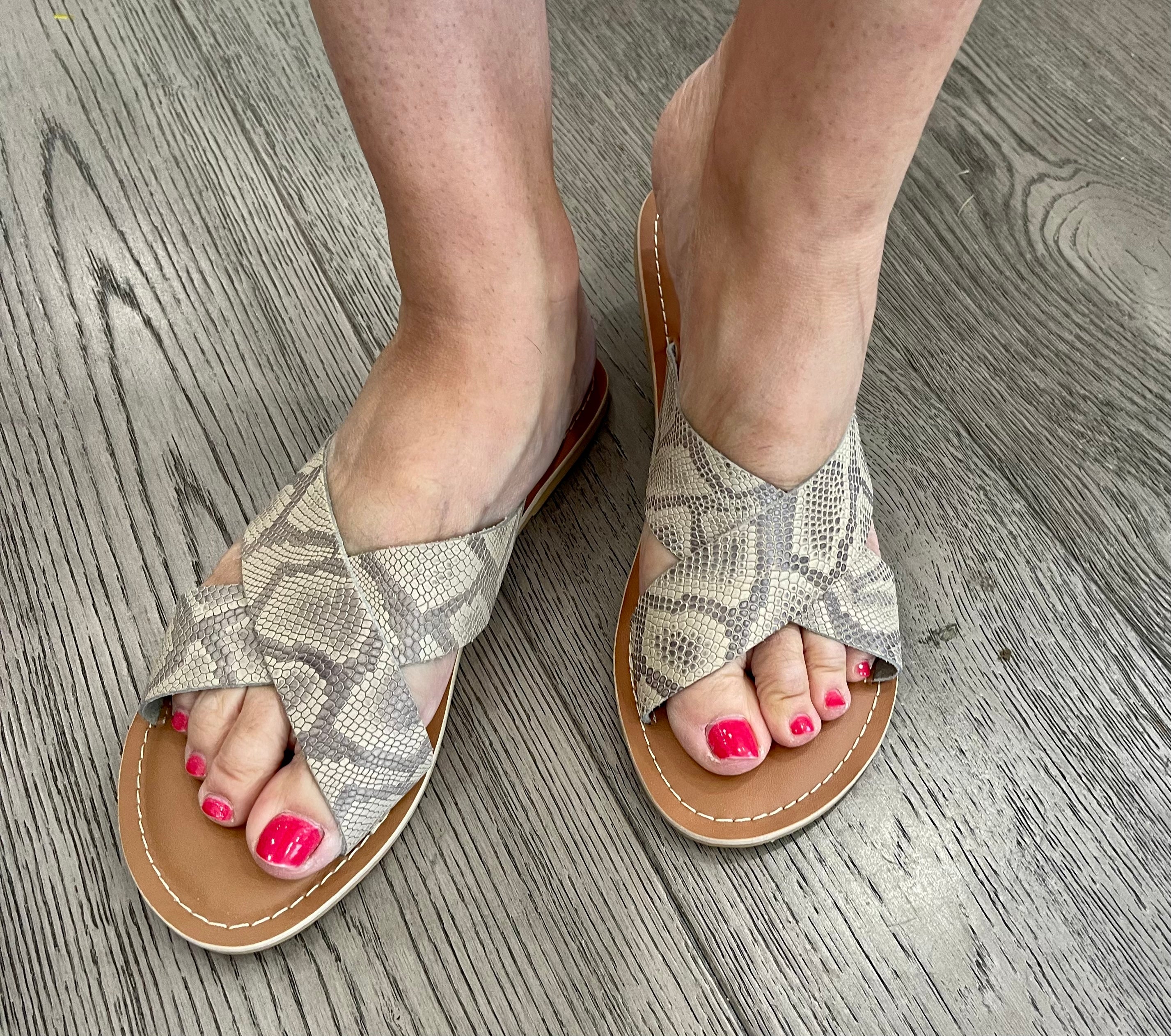 Python Sandals Slides Pebble Natural Python Beach slides – KimberSu