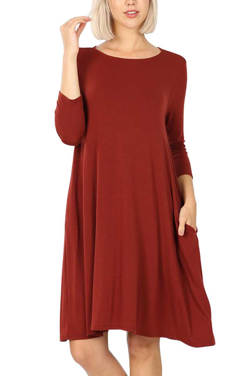 Solid 3/4 sleeve dress
