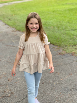 Short ruffle sleeve tiered kids top